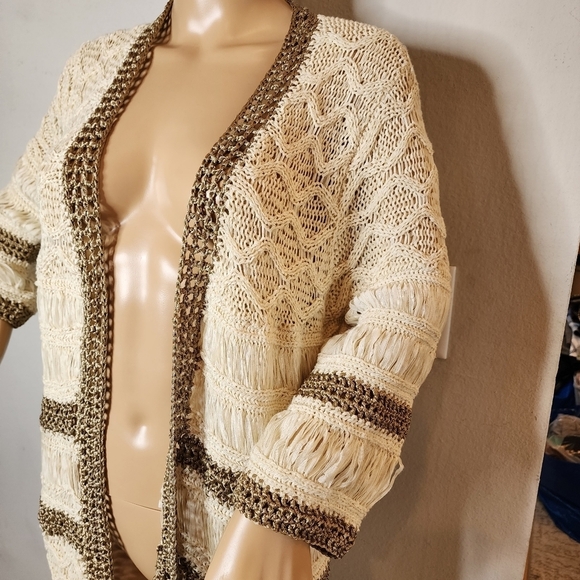 Chico's Knit Cardigan Cream Tan Bronze Open Front Size Medium (Size 1) - Picture 15 of 16